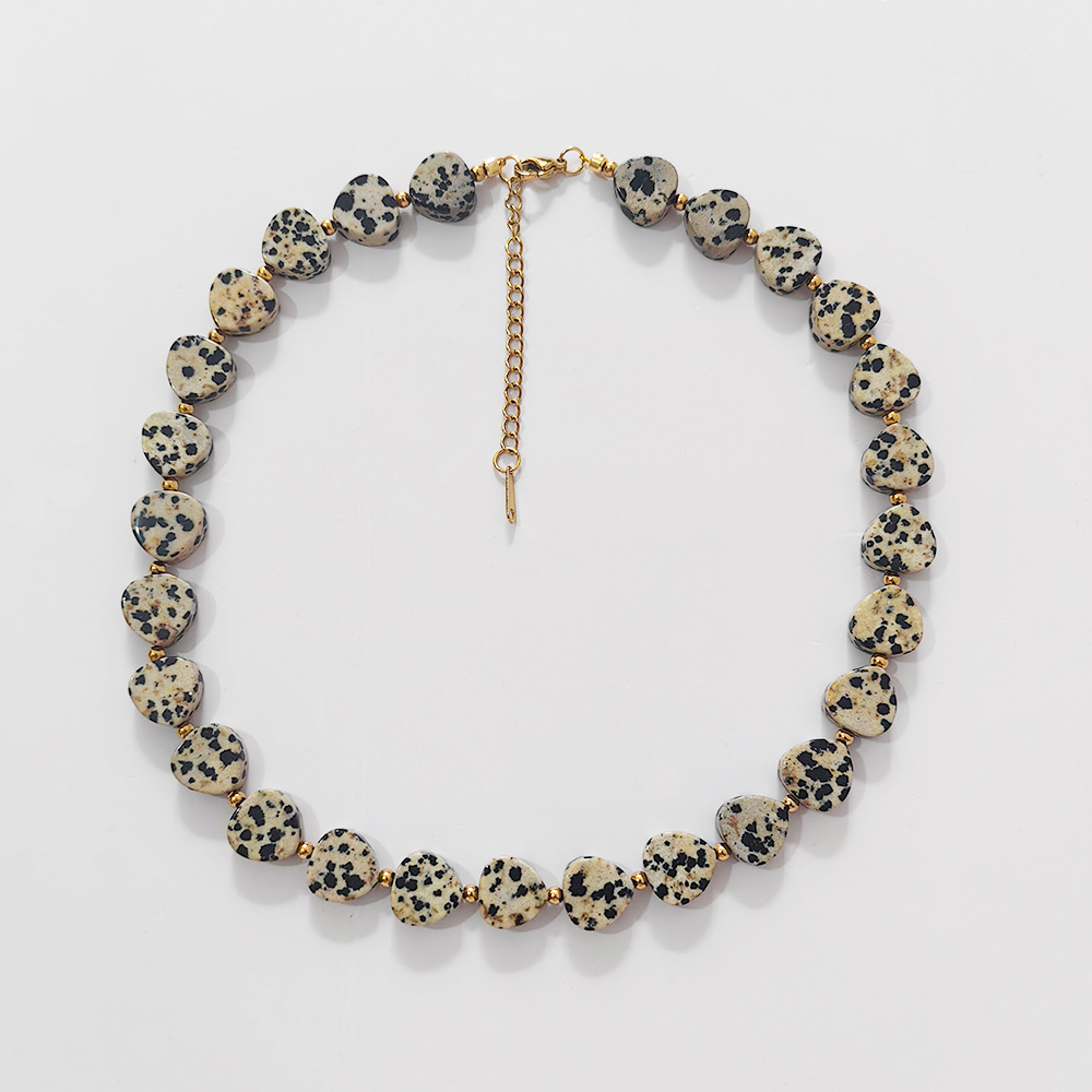 Natural Stone Heart Shaped Beads Necklace 18K Stainless Steel Women's Jewelry Fashionable Similar To INS Trending Accessories