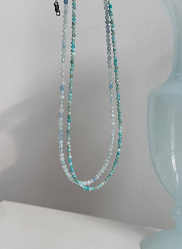 Natural Stone Sea Blue Beads Necklace Women's Summer Lockbone Chain Non-fading Luxury Unique Choker Jewelry Accessories