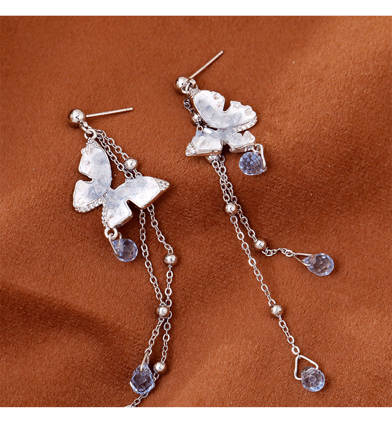 Luxurious Gradient Crystal Butterfly Waterdrop Tassel Earrings Fashion Sweet Personality Round Face Women's Jewelry Accessories
