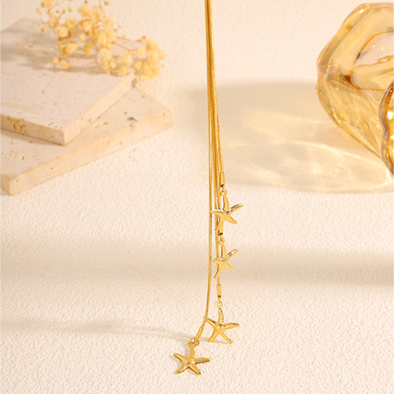 Long Starfish Titanium Steel Necklace Simple Sweater Chain Women's Jewelry Accessories Rose Gold And Silver Colors