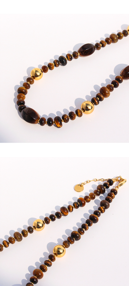 Original Design High-End Natural Tiger Eye Stone Gold Round Bead Necklace Bracelet Waterdrop Earring Set For Ladies Fashion Jewelry Accessories