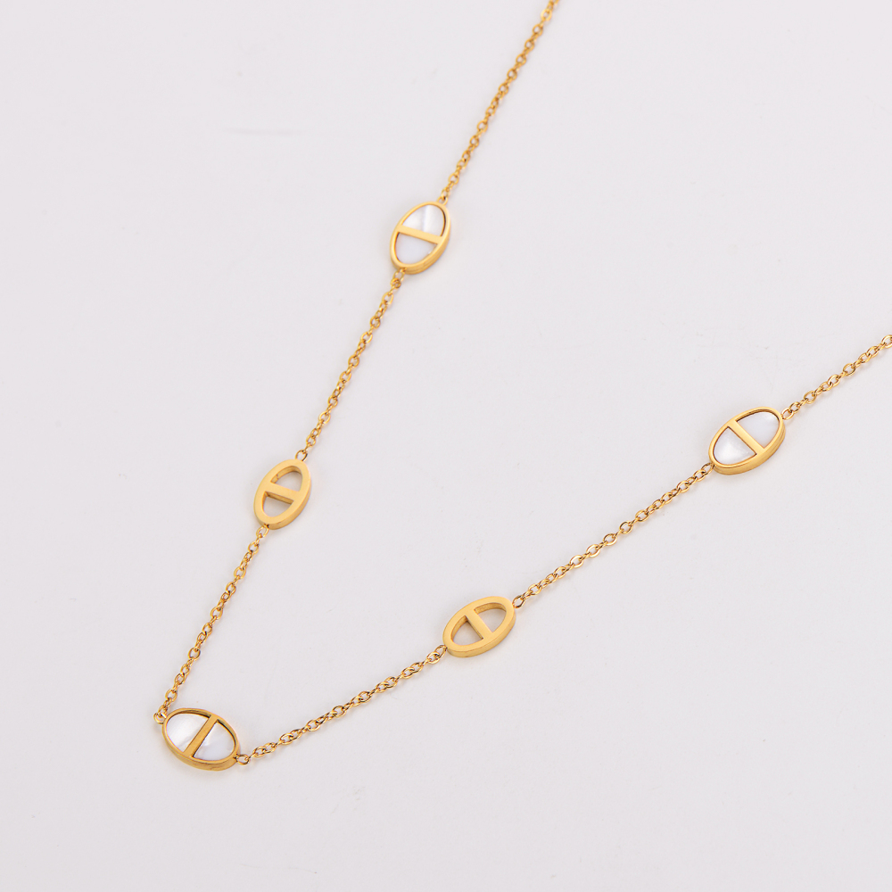 AML New Version Simple Versatile New Style White Shell Stainless Steel Collarbone Chain And Earrings Ins High-End Feel Women's Set Accessories