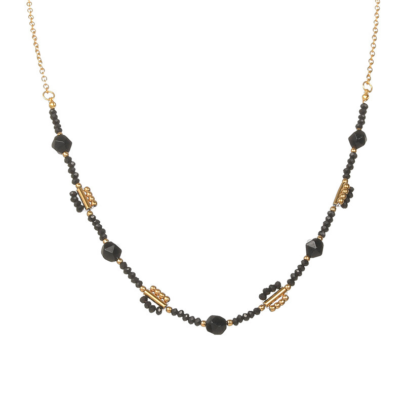 Colorful Titanium Steel Beaded Necklace For Women Non-Fading Versatile High-End Clavicle Chain Jewelry Geometric Pattern Round Design