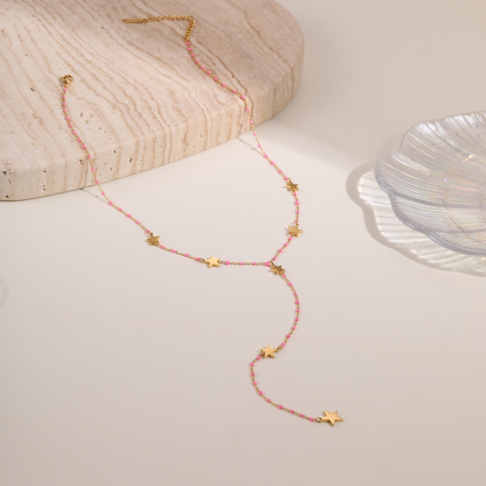 Trendy 304 Stainless Steel Jewelry Tassel Cross Star Heart Necklace Accessories Long High-end Y-shaped Vacuum Electroplated 18K Real Gold Necklace