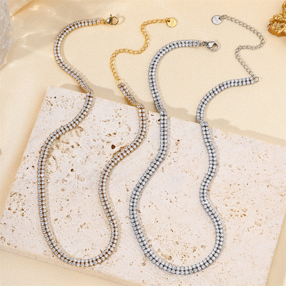 Stainless Steel Diamond Embedded Necklace  Style Fashion Jewelry Accessories Women's U-Shaped Design