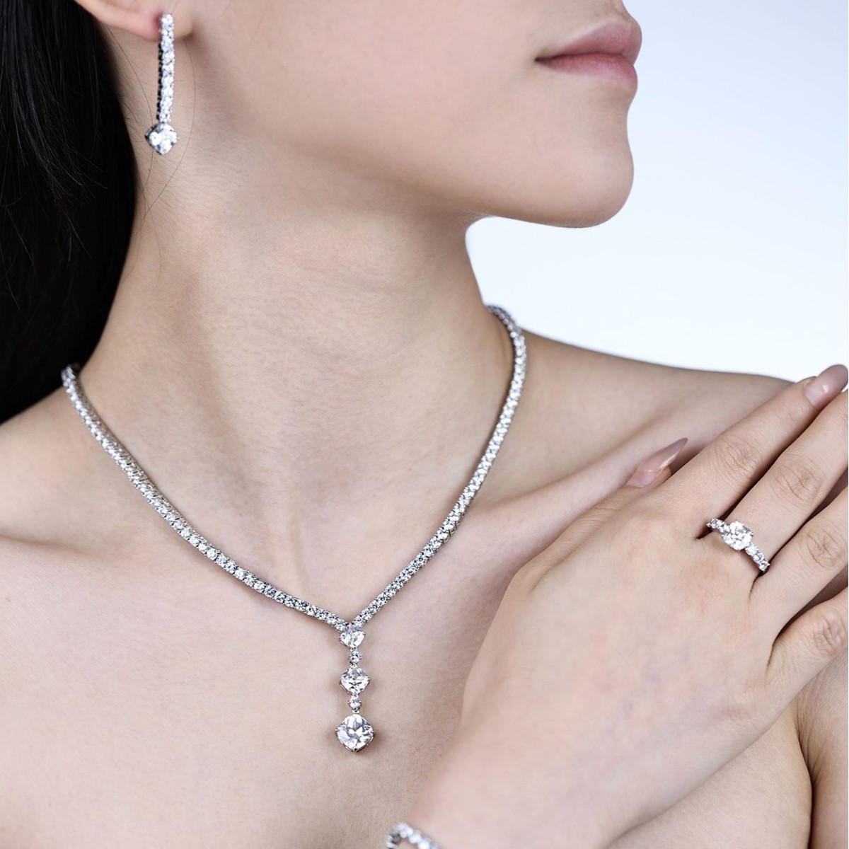 Luxurious Diamond Shaped Jewelry Set Original Design Wedding Celebration  Style Complete Four-Piece Kit