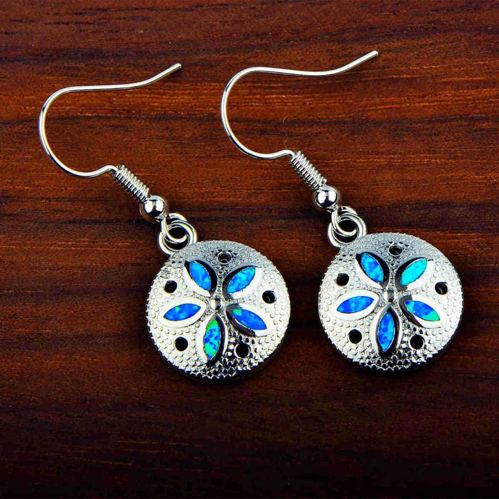 Oceanic Style Round Shape TikTok Popular Hawaii Sand Dollar Opal Earrings Women's Simple Geometric Pattern Jewelry Accessories