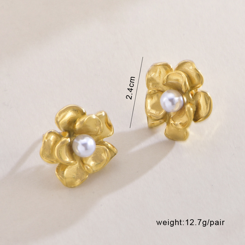 304 Stainless Steel Flower Ion Plating (IP) 18K Real Gold Plated Simple Style Classic Style Waterproof Non Tarnish Plating Jewelry Set