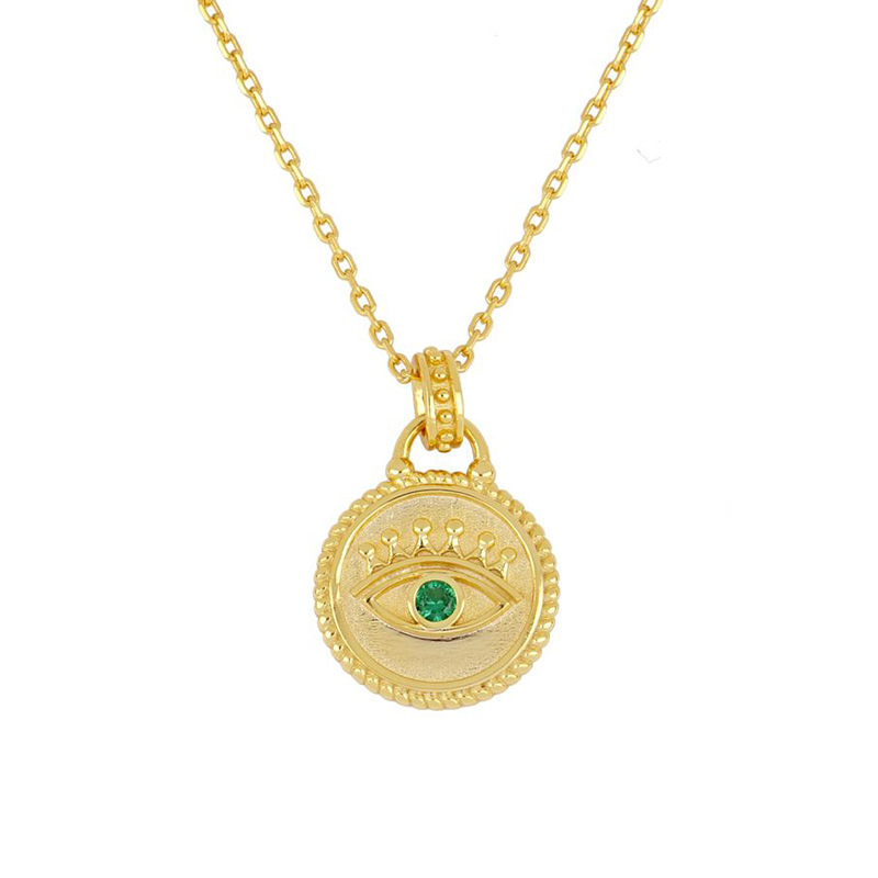 Evil Eye Necklace Devil Eye Green Zircon Coin Pendant Clavicle Chain
