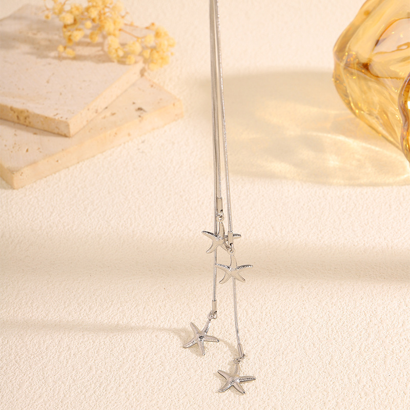 Long Starfish Titanium Steel Necklace Simple Sweater Chain Women's Jewelry Accessories Rose Gold And Silver Colors