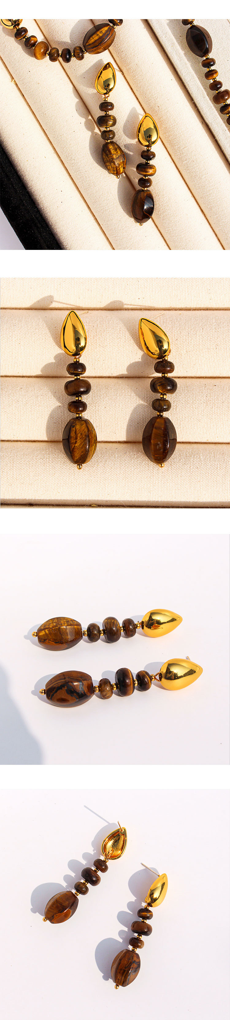 Original Design High-End Natural Tiger Eye Stone Gold Round Bead Necklace Bracelet Waterdrop Earring Set For Ladies Fashion Jewelry Accessories