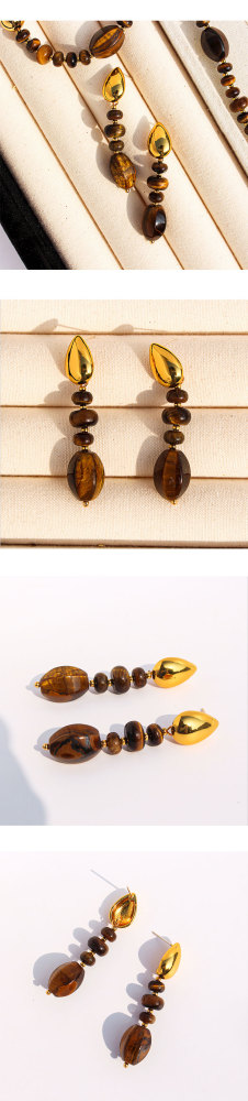 Original Design High-End Natural Tiger Eye Stone Gold Round Bead Necklace Bracelet Waterdrop Earring Set For Ladies Fashion Jewelry Accessories