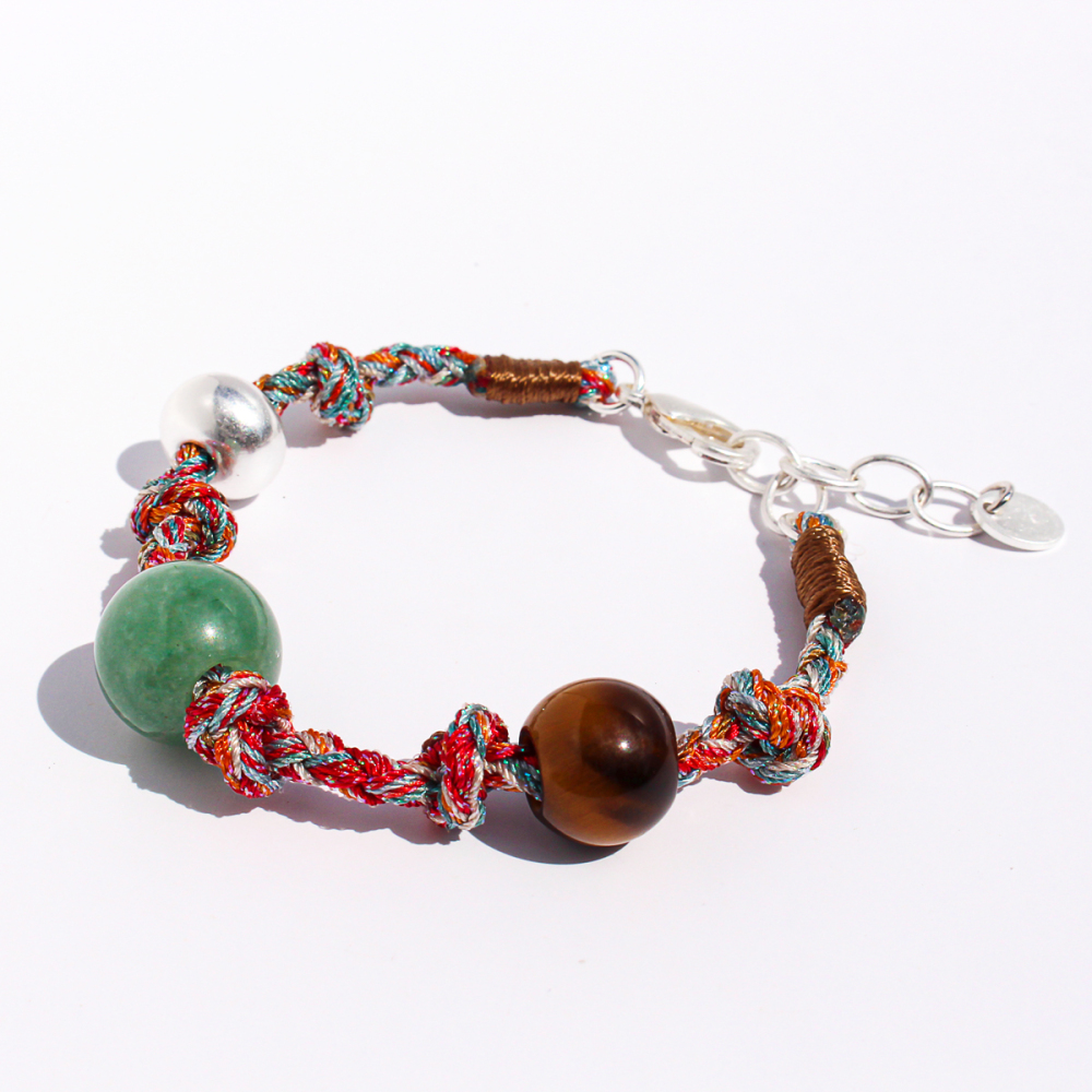 Handmade Colorful Beaded Natural Stone Necklace Liquid Silver Pendant Tiger Eye Stone Bracelet For Ladies Beach Vacation Style Accessories