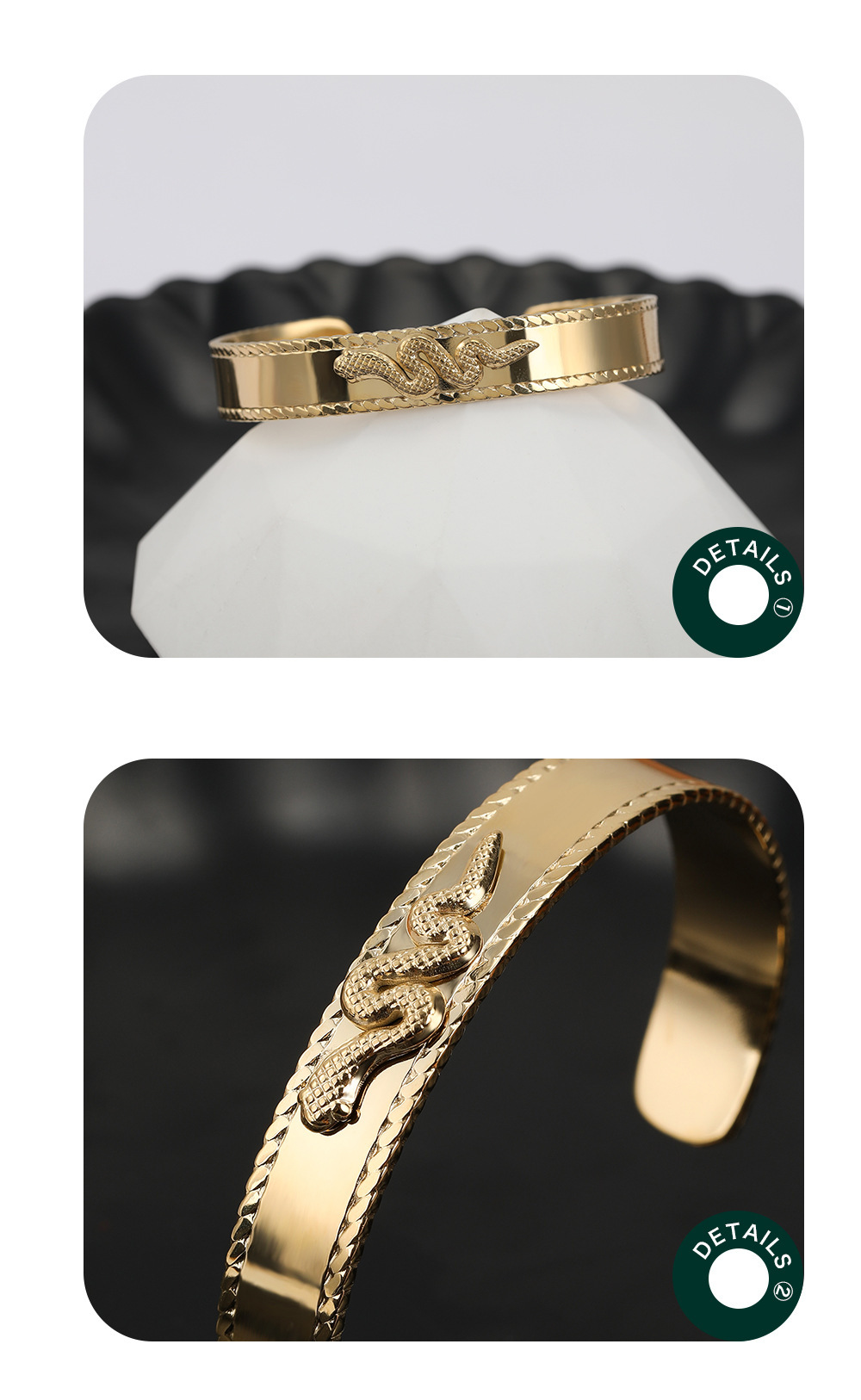 Vacuum Plating Real Gold Plated Snake 304 Stainless Steel Fashion Waterproof Non Tarnish Bangle