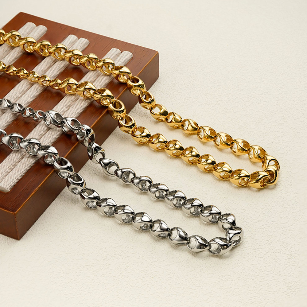 18K Titanium Steel Hollow Bean Shape Waterdrop Necklace  Style Chain Jewelry For Men And Women Daily Wear