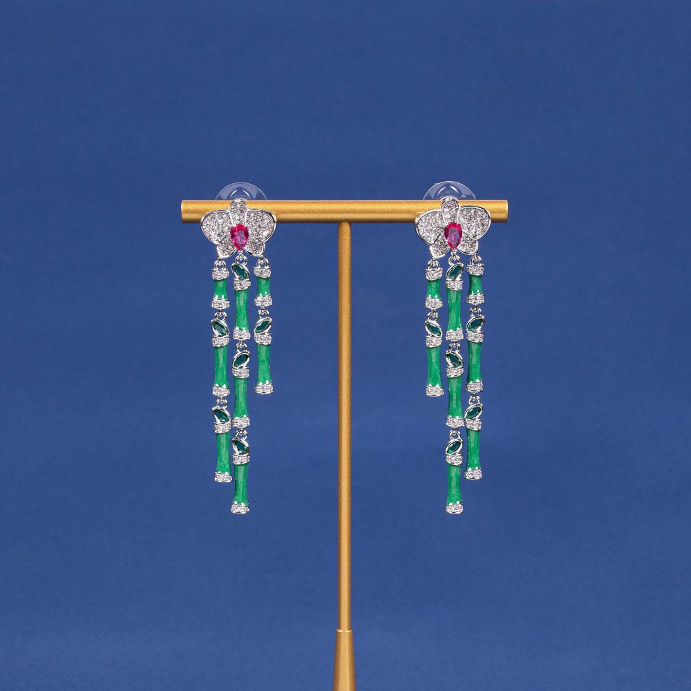 Luxurious Detachable Bamboo Necklace Earrings Set High-End Jewelry Accessories For Women Floral Pattern Engraved Copper Craft