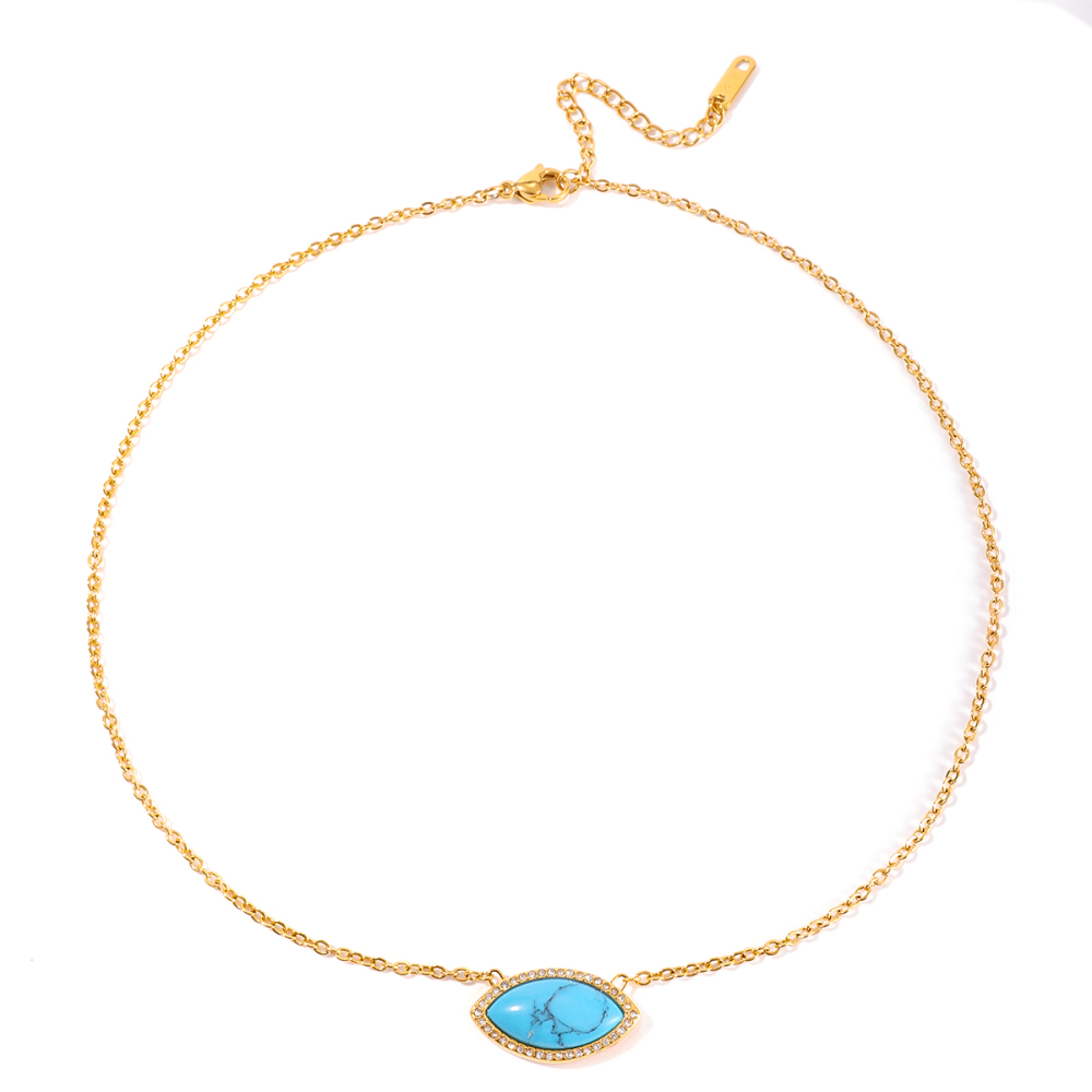 Ladies Vintage Style 18K Gold Plated Stainless Steel Turquoise Evil Eye Pendant Necklace Blue Lapis Lazuli Devil Eye Jewelry
