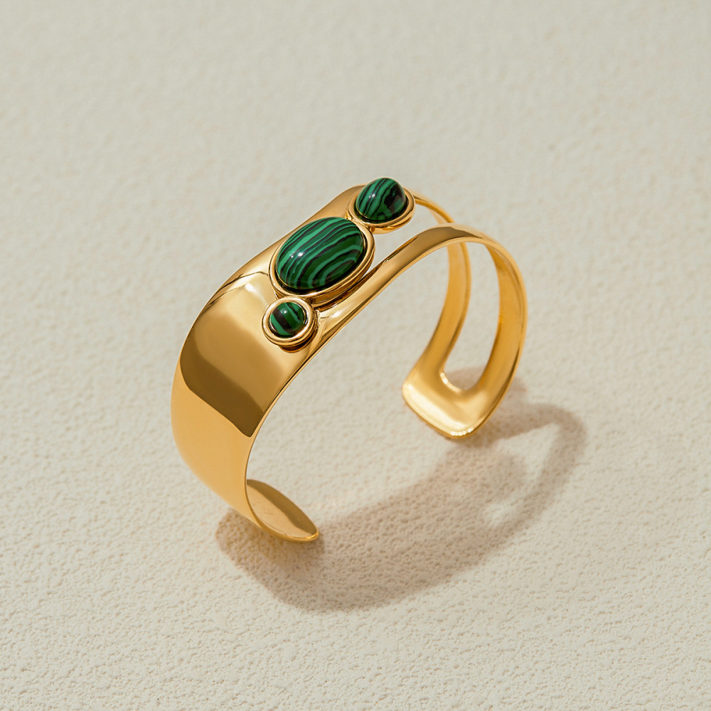 Natural Stone Hollow Titanium Steel Open Bracelet Women Non-Fading Jewelry Stainless Steel Ring Best-selling Accessories