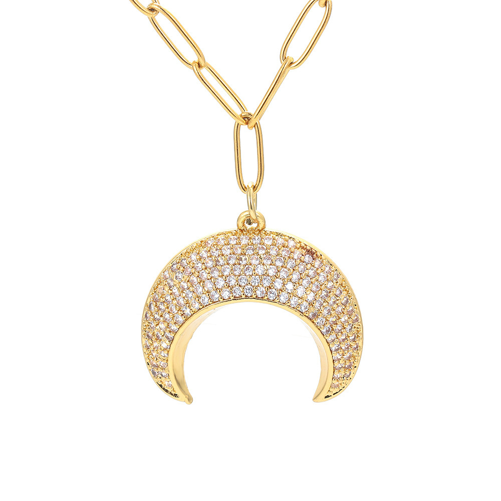 Fashion New Crescent Pendant Collarbone Chain Copper Necklace