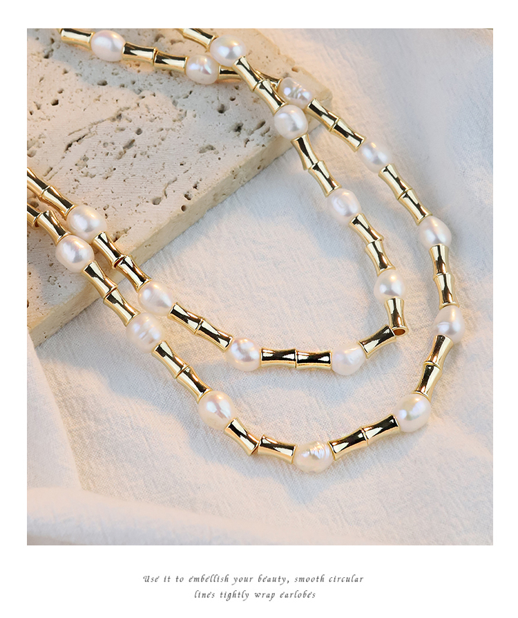 Natural Freshwater Pearl Necklace Bracelet Set Metal Double Layer Bamboo Node High-End Jewelry Accessories For Women