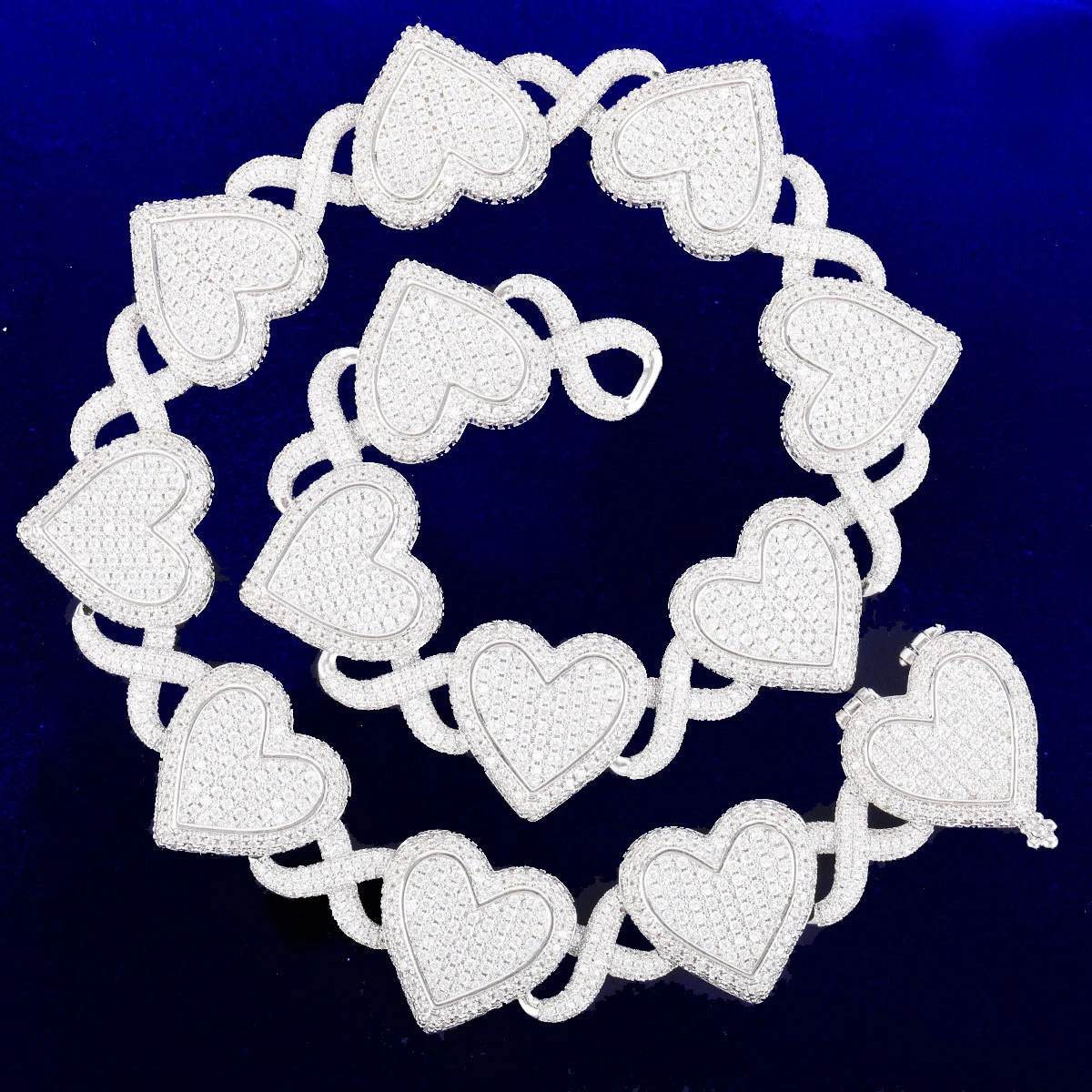 Trendy Copper Embedded Zircon Heart Shaped 8 Link Bracelet Unisex Hip Hop Punk Style Jewelry Fashion Accessory