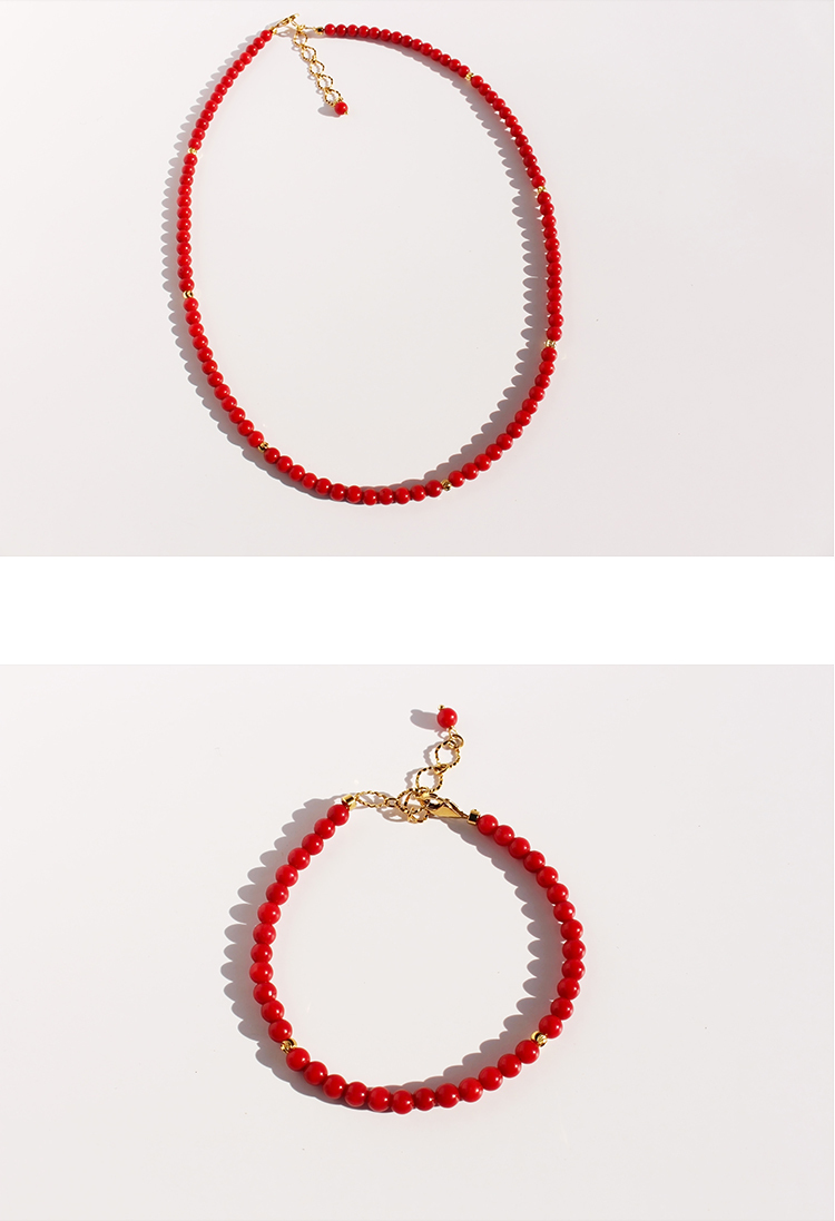 IG Style Simple Style Round Coral Brass Beaded 24K Gold Plated Women's Bracelets Necklace
