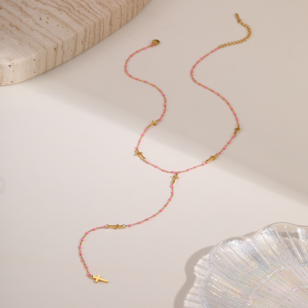 Trendy 304 Stainless Steel Jewelry Tassel Cross Star Heart Necklace Accessories Long High-end Y-shaped Vacuum Electroplated 18K Real Gold Necklace