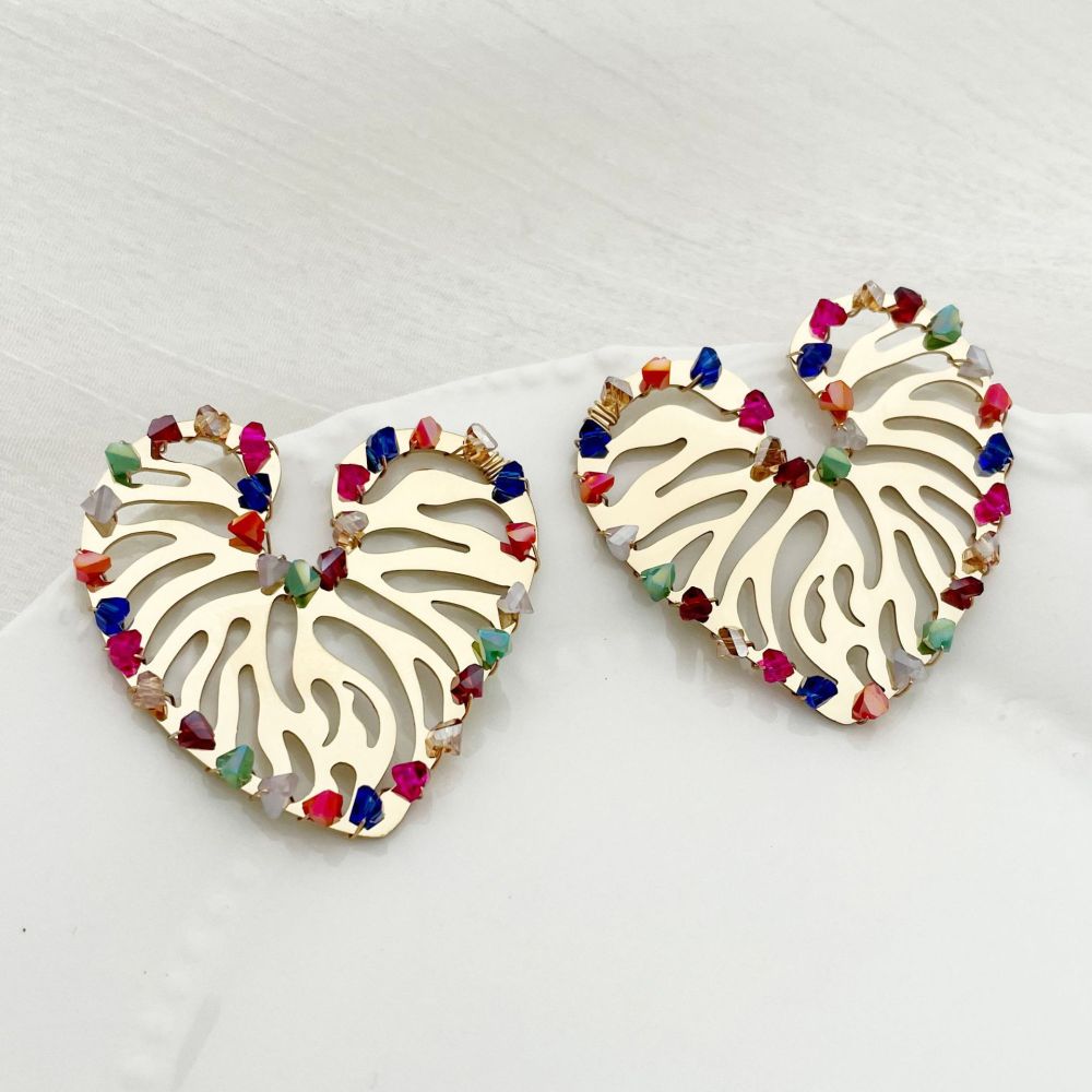 1 Pair Classic Style Roman Style Heart Shape Plating 304 Stainless Steel Gravel 14K Gold Plated Ear Studs