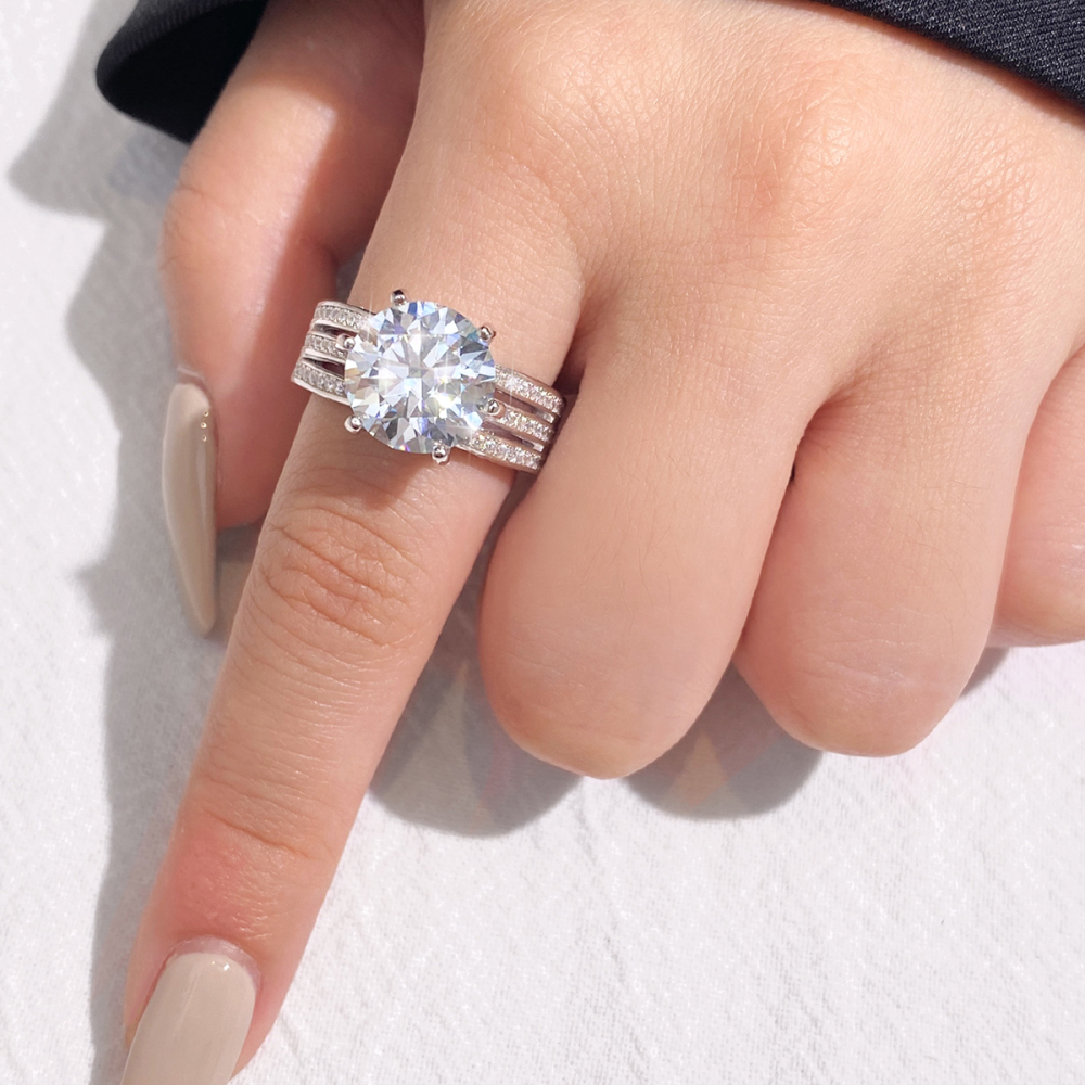 6 Claws Moissanite 925 Sterling Silver Rings Round Long-Lasting Plated White Gold Plated Rings