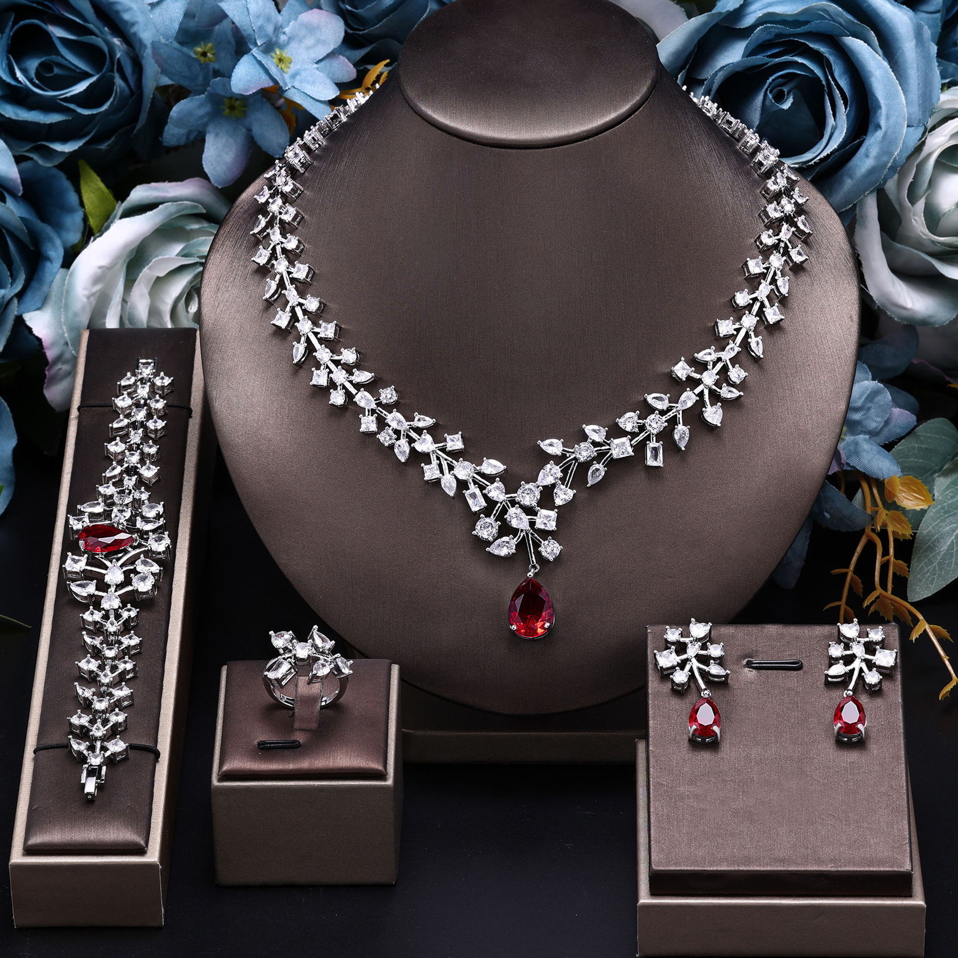 Fashionable Zircon Necklace Earring Set Simple New Style Bridal Gown Wedding Dress Accessory Chain Jewelry For Women