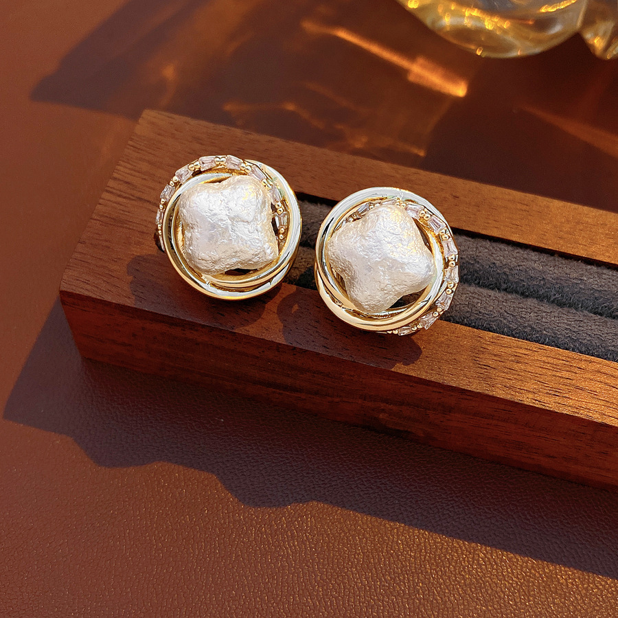 Silver Pin Zircon Cotton Bead Earrings Jewelry Accessories