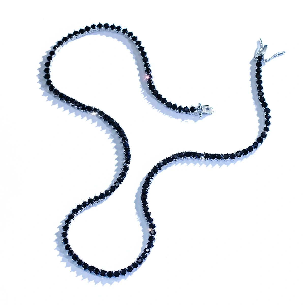 Rhodium Plated Copper Water Plated Zircon Geometric Pattern (Jewelry) Waterproof Non-Fading Tennis Chain (Full Diamond Chain) Necklace For Women With Butterfly Clasp