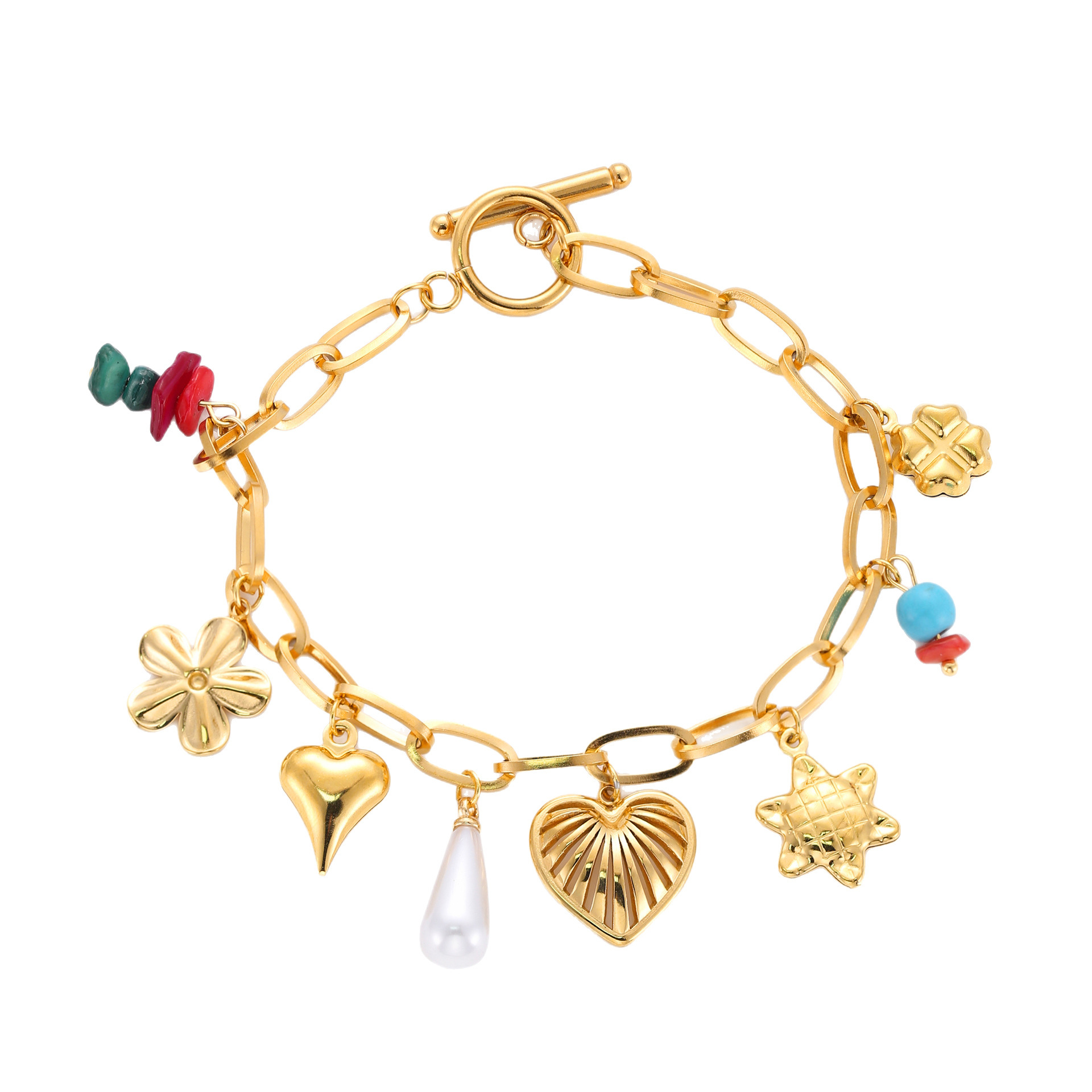 Best-Seller On  Vintage Court Style OT Buckle Multi-Element Flower Love Pendant Bracelet Special-Interest Design High-Grade Female