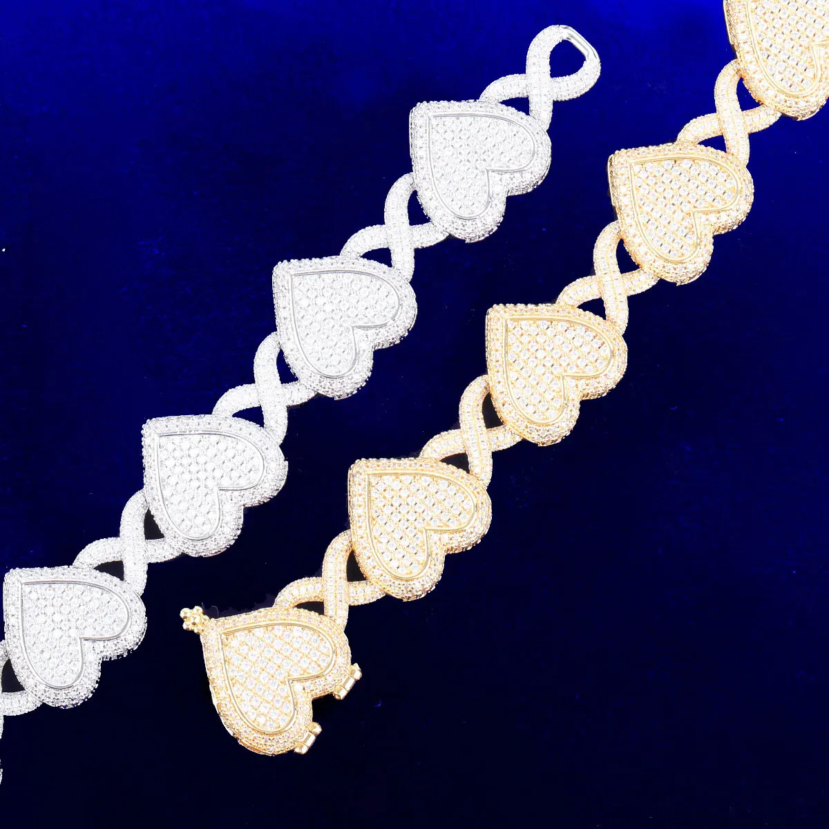 Trendy Copper Embedded Zircon Heart Shaped 8 Link Bracelet Unisex Hip Hop Punk Style Jewelry Fashion Accessory