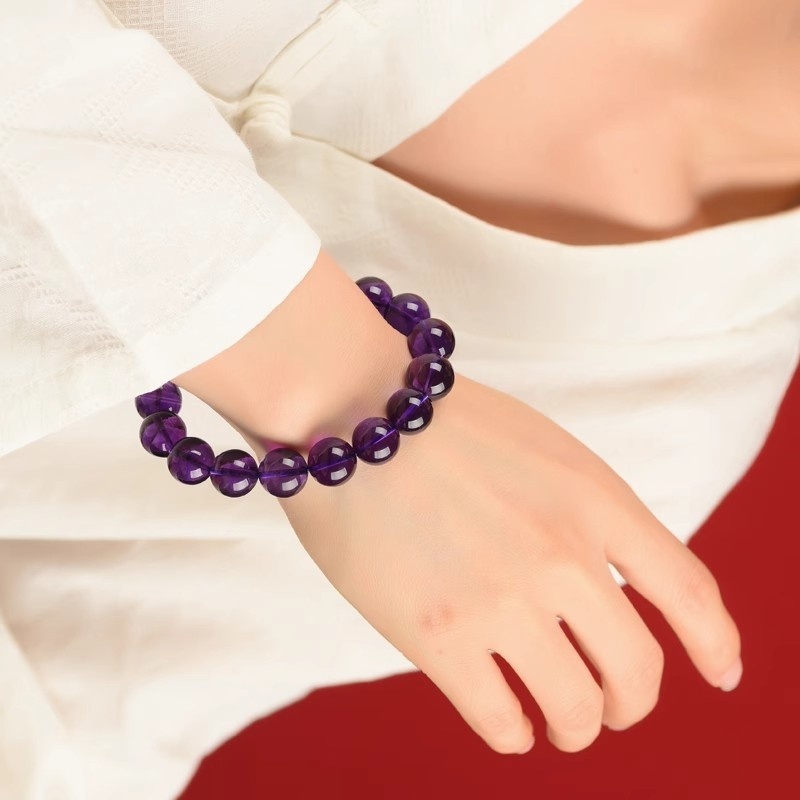 Natural Grade Collectible 7A Purple Quartz Bracelet For Women Deep Violet Single Circle Crystal Bracelets Geometric Pattern