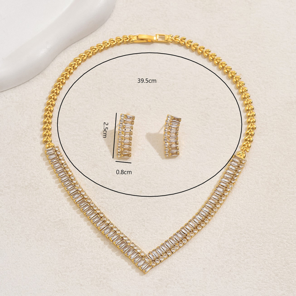 Three-Piece Set  High-End Luxury Super Shiny Copper Inlaid Synthetic Zircon Necklace Earrings Set Wedding Season Banquet Bride Jewelry Set Wedding Dress Accessories Suitable For Marriage Valentine's Day Mother's Day Gift Set