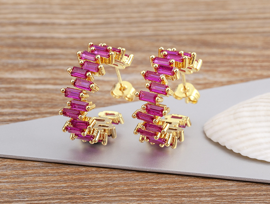 18K Gold Plated Fashionable Irregular Square Zircon Earrings For Women Elegant Copper Alloy Jewelry Accessories