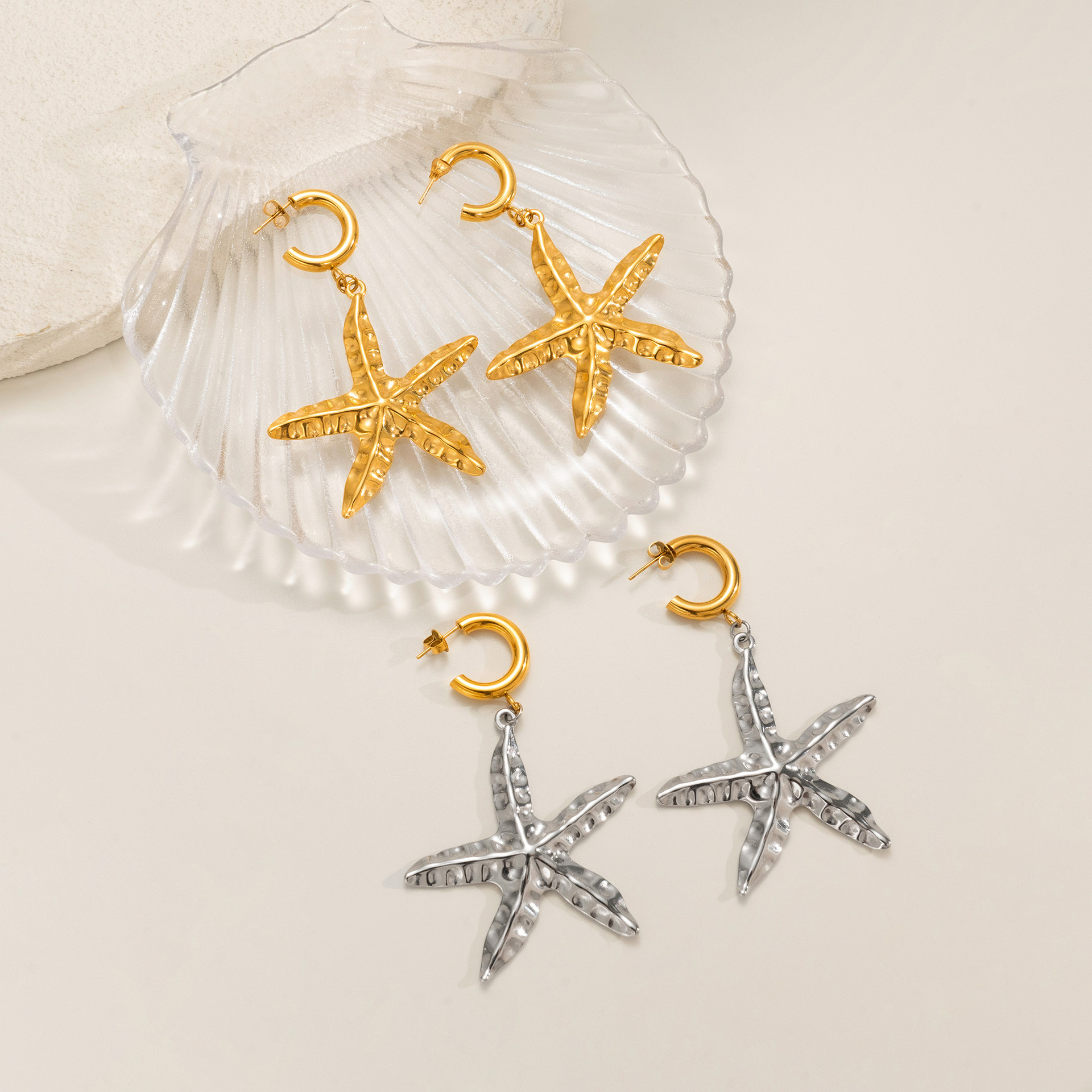 Exaggerated Vacuum Plated Titanium Steel Hip Hop Starfish Pendant Earrings Casual Style Women's Jewelry Accessories
