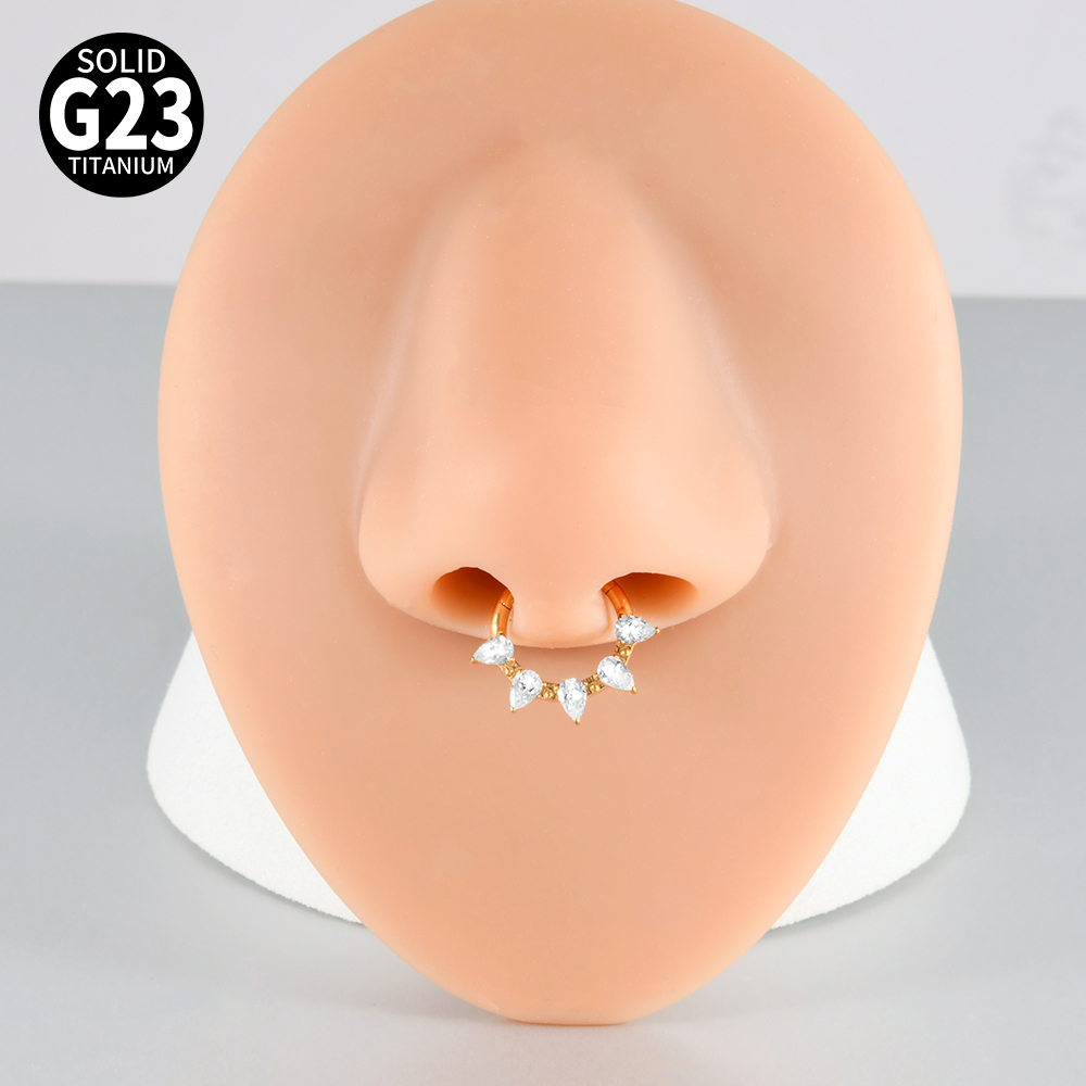 Fashion G23 Titanium Zircon Horse Eye Earrings Split Ring Heart Shape Trendy Accessories Split Ring Nose Ring Piercing Jewelry 16G