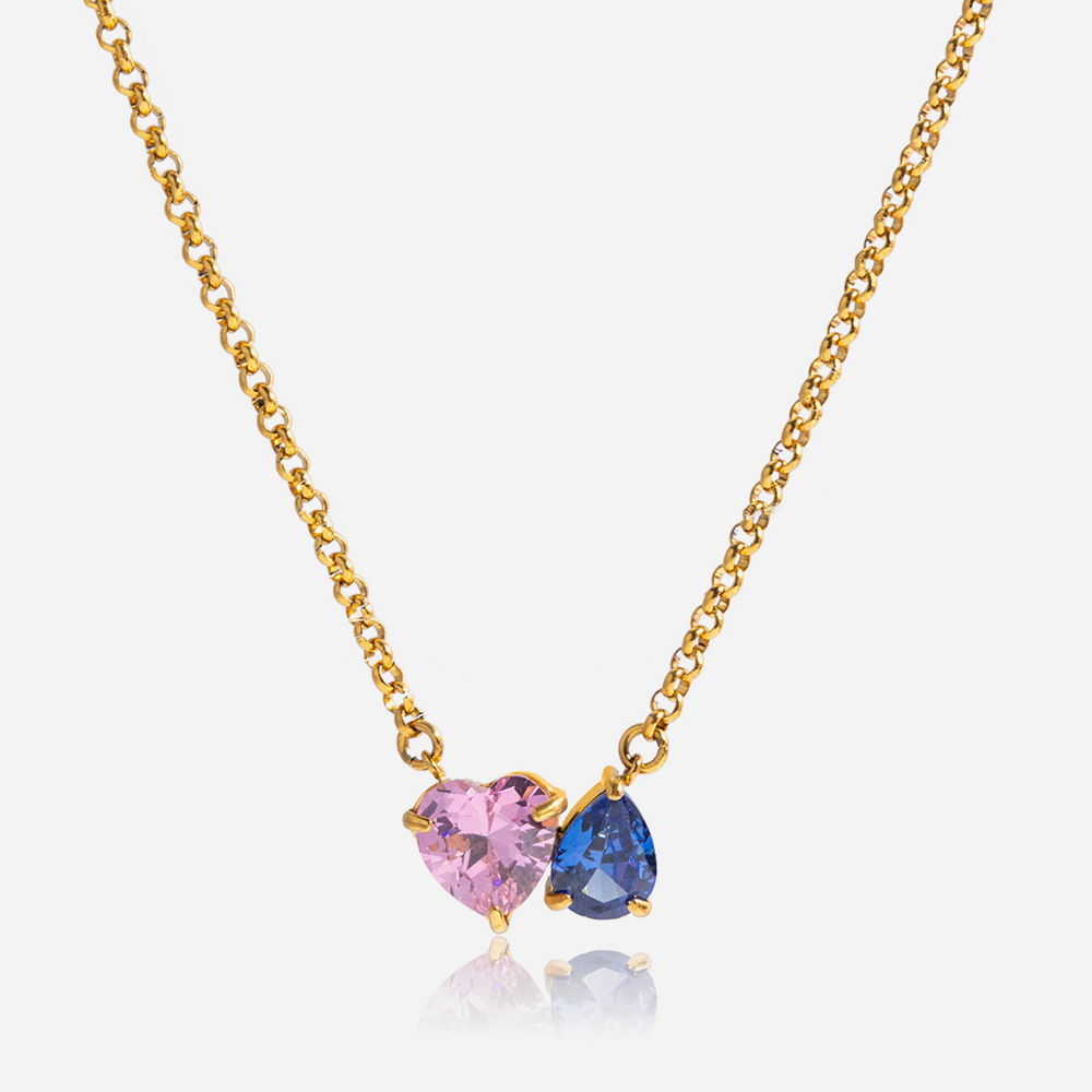 Classic Style 18K 304 Stainless Steel Zircon Vacuum Plating (Fired) Waterproof Non-Fading Elegant Fashion Heart Water Drop Pendant Necklace Accessories For Women  Jewelry Design