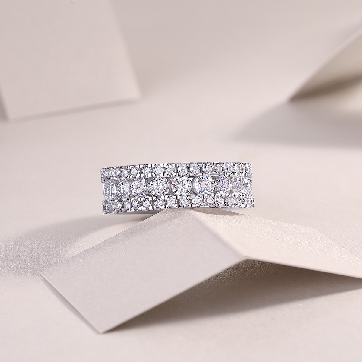 925 Sterling Silver Moissanite Geometric Rings GRA Certificate