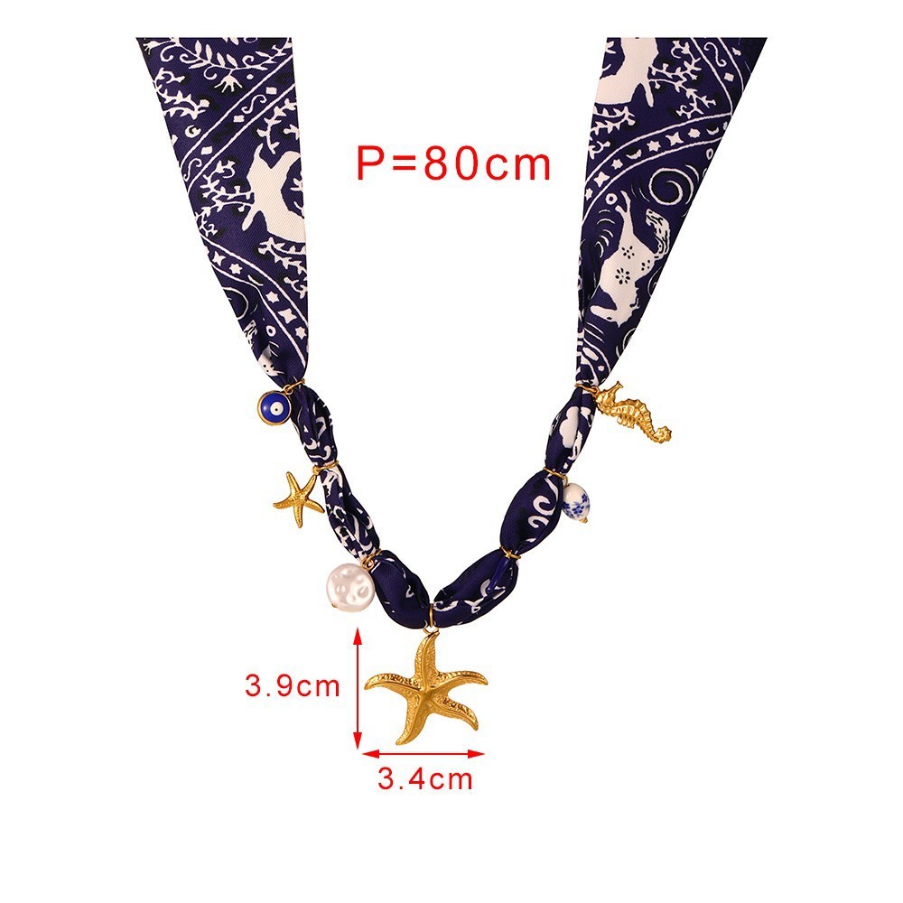 Luxurious Ceramic Necklace For Women With Printed Silk Scarf And Windbreaker Starfish And Goldfish Craft Animal Zodiac Pattern