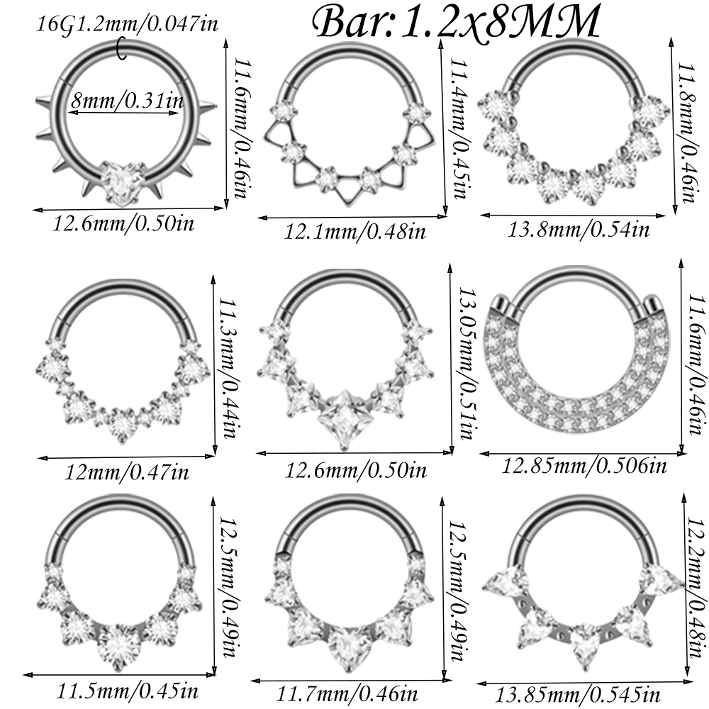 Fashion G23 Titanium Zircon Horse Eye Earrings Split Ring Heart Shape Trendy Accessories Split Ring Nose Ring Piercing Jewelry 16G