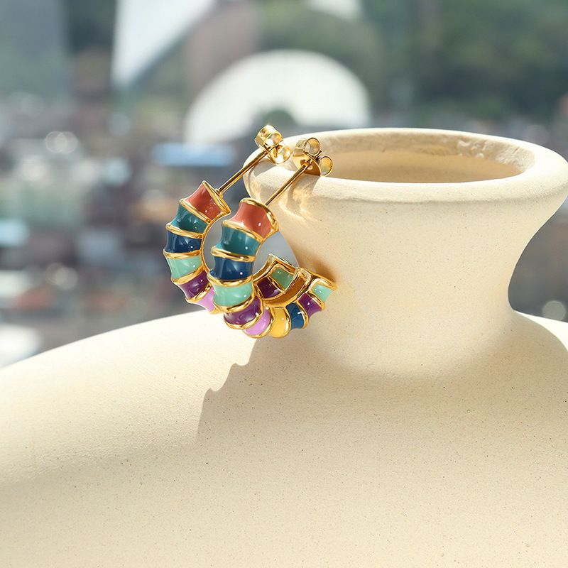 PVD Coated Real Gold Plated 18K Gold C Shape 304 Stainless Steel French Style Waterproof Non Tarnish Earrings