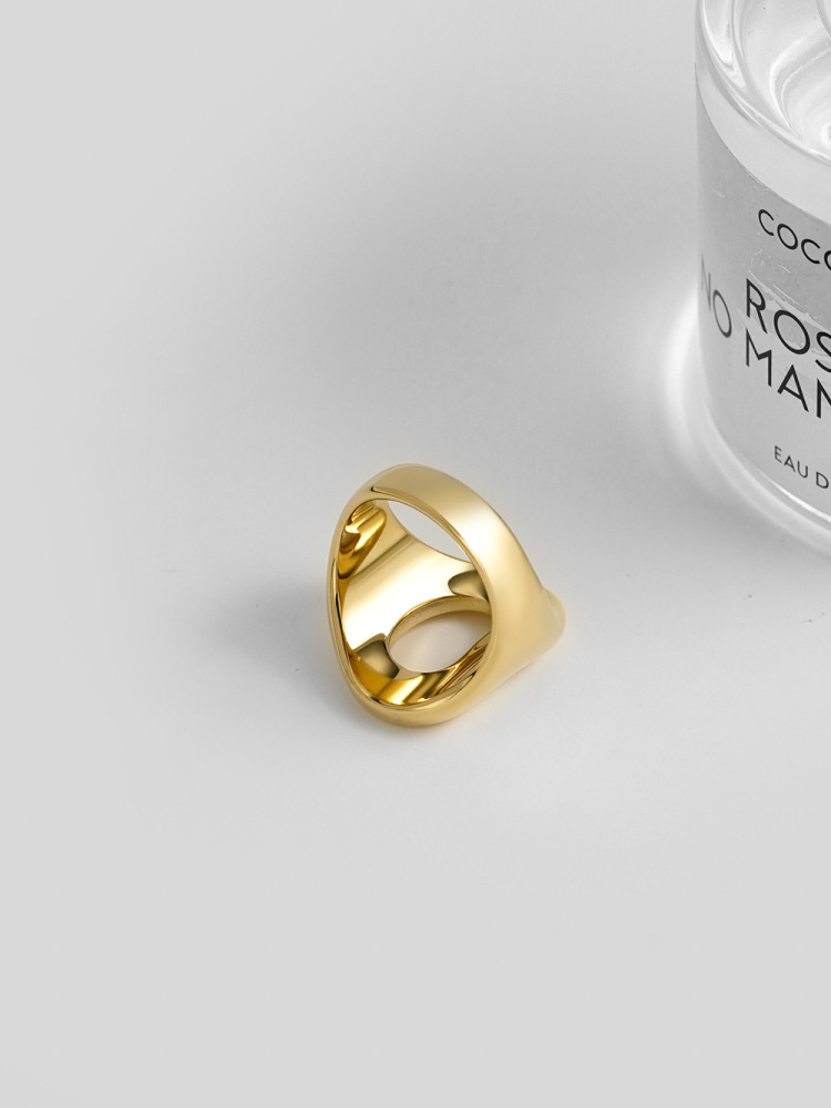 18K Gold Plated Titanium Steel Geometric Hollow Out Fashion Rings Smooth Surface Elegant Women's Jewelry Accessories