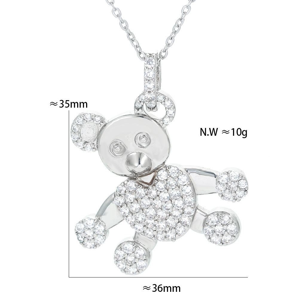 Korean New Diamond-encrusted Heart Bear Pendant Copper Necklace
