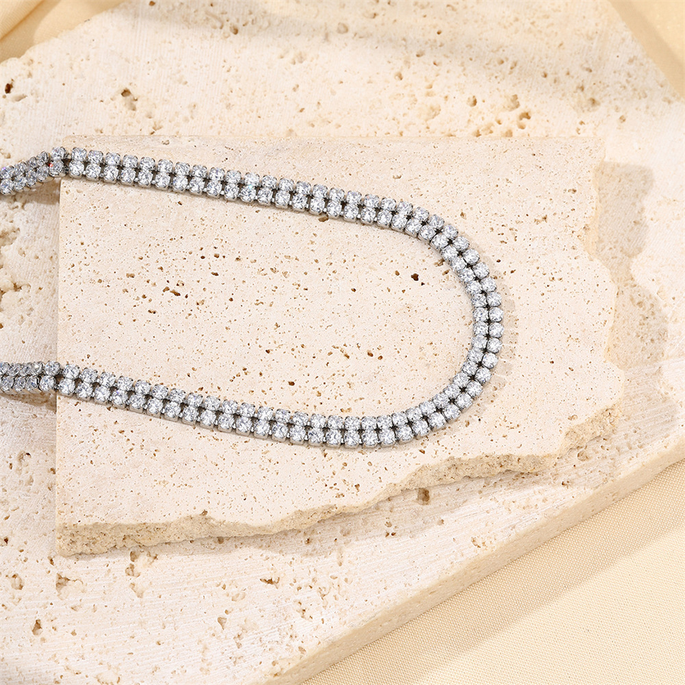 Stainless Steel Diamond Embedded Necklace  Style Fashion Jewelry Accessories Women's U-Shaped Design