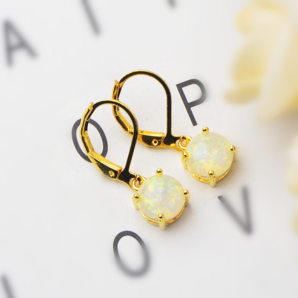 Simple Round Opal Earrings TikTok Ins  Style Jewelry Accessories Copper Material Holiday Style