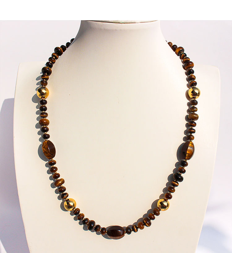 Original Design High-End Natural Tiger Eye Stone Gold Round Bead Necklace Bracelet Waterdrop Earring Set For Ladies Fashion Jewelry Accessories