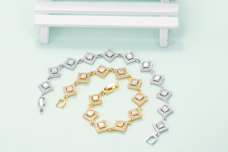Fashion Full Row Zircon Square Diamond Geometric Rhombus Copper Bracelet Female